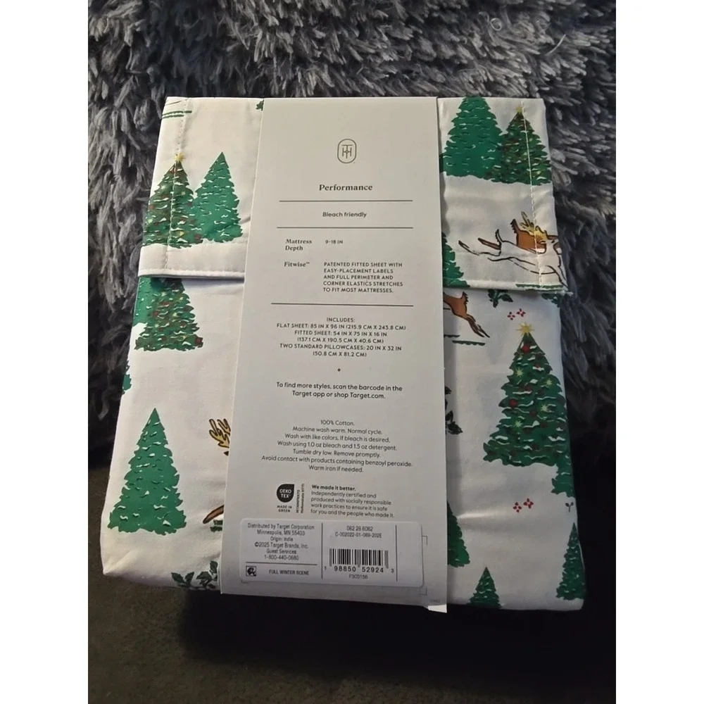 FULL  400 Thread Count Performance‎ Holiday Sheet Set Green Holly - Threshold